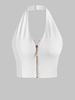 Débardeur Court Zip en Avant à Col Halter S Blanc