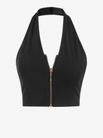 Débardeur Court Zip en Avant à Col Halter S Noir