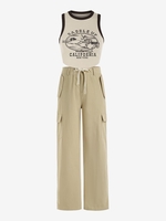 Débardeur Côtelé Graphique avec Pantalon Cargo à Jambe Large Taille unique Café lumière