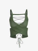 Débardeur Découpé à Lacets Tissé S Vert profond