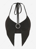 Débardeur Dos Nu Anneau en O Strass à Ouvert Hanky à Col Halter S Noir