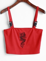 Débardeur Dragon Brodé à Bretelle Bouclée L Rouge