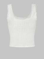 Débardeur en Tricot Ourlet en Dentelle à Col U S Blanc