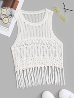 Débardeur en Tricot Transparent Frangé L Blanc