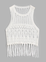 Débardeur en Tricot Transparent Frangé M Blanc