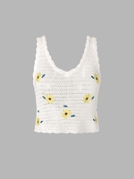 Débardeur Fleuri Festonné Brodé en Tricot Taille unique Blanc