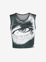 Débardeur Graphique Yeux Clouté Halloween S Noir