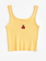 Débardeur Insecte Brodé Côtelé en Tricot S Jaune