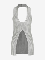 Débardeur Long Côtelé Fendu à Col Halter Taille unique Gris