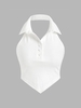 Débardeur Polo Court Ouvert Au Dos en Tricot à Col Halter L Blanc