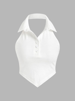 Débardeur Polo Court Ouvert Au Dos en Tricot à Col Halter L Blanc