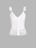 Débardeur Péplum Broderie Anglaise en Dentelle Insérée S Blanc