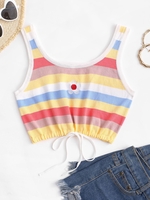 Débardeur Rayé Fleur Brodée Coloré en Tricot S