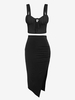 Débardeur Simple Noué en Avant avec Jupe Moulante Taille unique Noir
