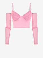 Débardeur Style Corset Brillant avec Empiècements en Mailles Transparentes M Rose léger