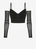 Débardeur Style Corset Brillant avec Empiècements en Mailles Transparentes S Noir