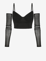 Débardeur Style Corset Brillant avec Empiècements en Mailles Transparentes S Noir