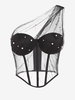 Débardeur Style Corset en Maille Transparent à Une Epaule avec Fausse Perle S Noir