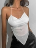 Débardeur Superposé Croisé en Maille avec Strass L Blanc