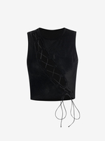 Débardeur Texturé en Velours à Lacets S Noir