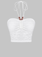 Débardeur Texturé Perlé à Col Halter en Jacquard S Blanc