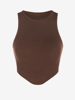 Débardeur Tricoté à Ourlet Courbe Taille unique Café