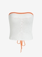Débardeur Tricoté Réversible Ouvert sans Bretelle à Ourlet Contrasté à Lacets S Blanc