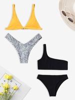 Deux Ensembles de Bikini Léopard à Coupe Haute avec Une Épaule Taille unique