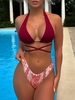 Ensemble Bikini à Col Halter Taille unique Rouge foncé