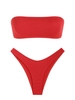 Ensemble Bikini Bandeau Côtelé à Coupe Haute L Rouge