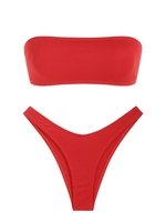 Ensemble Bikini Bandeau Côtelé à Coupe Haute L Rouge