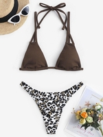 Ensemble Bikini Bandeau Léopard Taille unique Café profond