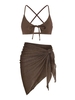 Ensemble Bikini Texturé à Cordon avec Paréo de Plage Paillettes Taille unique Café profond