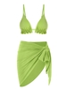 Ensemble Bikini Triangulaire Brillant à Volants à Cordon avec Jupe Paréo en Maille Taille unique Vert