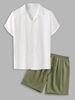 Ensemble Chemise en Couleur Unie Boutonnée et Short Bermuda de Vacance à Fente Latérale Taille unique Multi a