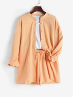 Ensemble Chemisier Boutonné à Col Montant et Short S Orange