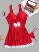 Ensemble de Babydoll à Empiècement en Dentelle à Lacets Xl Rouge