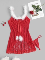 Ensemble de Babydoll en Maille et en Dentelle à Plume M Rouge