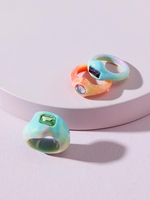 Ensemble de Bague en Couleur Mélangée en Résine 3 Pièces