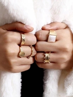 Ensemble de Bague Large Géométrique 5 Pièces