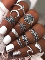 Ensemble de Bague Lune Etoile de Mer 11 Pièces