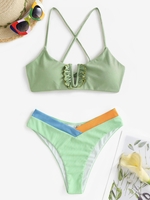 Ensemble de Bikini à Jambe Haute et de Haut à Volants Taille unique Vert