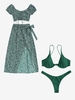 Ensemble de Bikini avec Armature et Robe Fleurie Plissée Deux Pièces Taille unique Vert