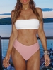 Ensemble de Bikini Bandeau Bicolore à Coupe Haute L Rose cochon