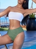Ensemble de Bikini Bandeau Bicolore à Coupe Haute L Vert armée