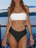 Ensemble de Bikini Bandeau Bicolore à Coupe Haute M Noir