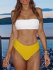 Ensemble de Bikini Bandeau Bicolore à Coupe Haute S Jaune