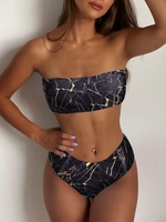 Ensemble de Bikini Bandeau Marbre Imprimé à Taille Haute M Jaune