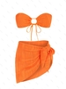 Ensemble de Bikini Bandeau Texturé Superposé avec Jupe de Sarong Taille unique Orange