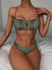 Ensemble de Bikini Brillant à Armature V à Volants L Vert profond